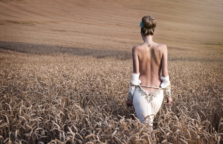 Topless in the field