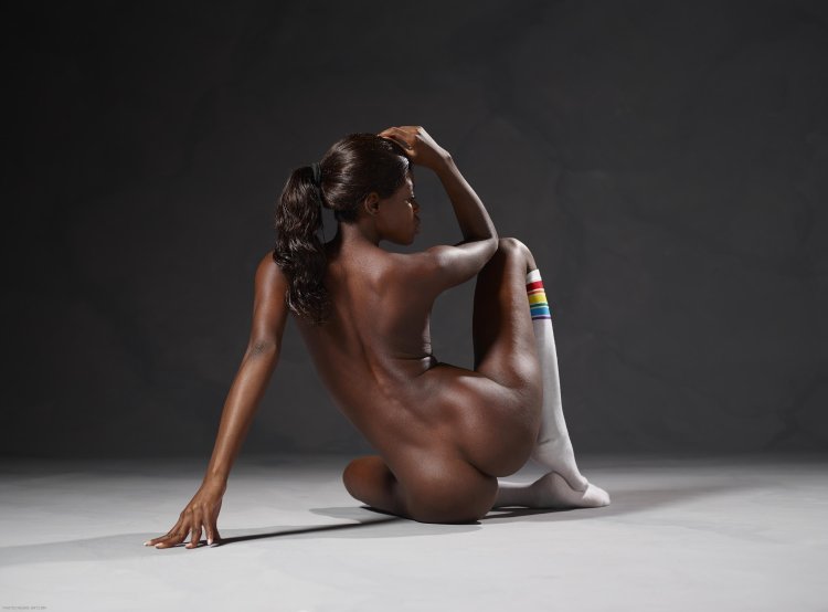 Naked slender black woman