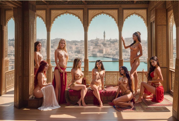 Girls undress in a harem