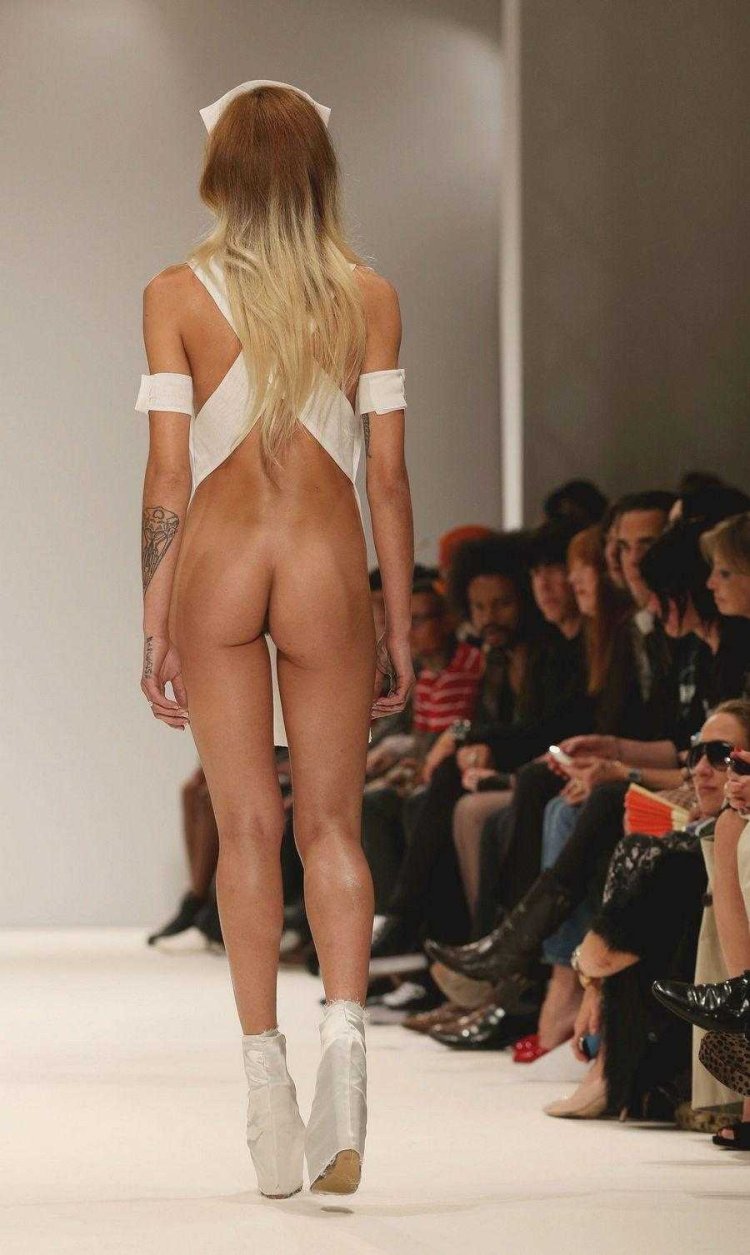 Naked fashion model on the catwalk