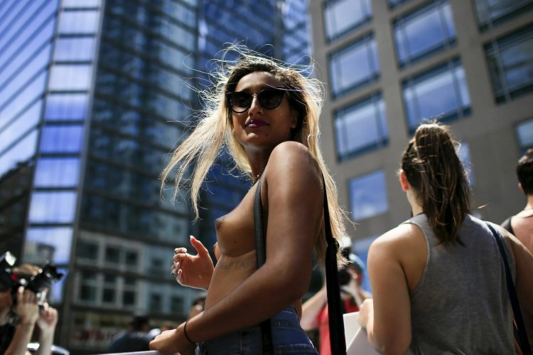 Women topless on the street