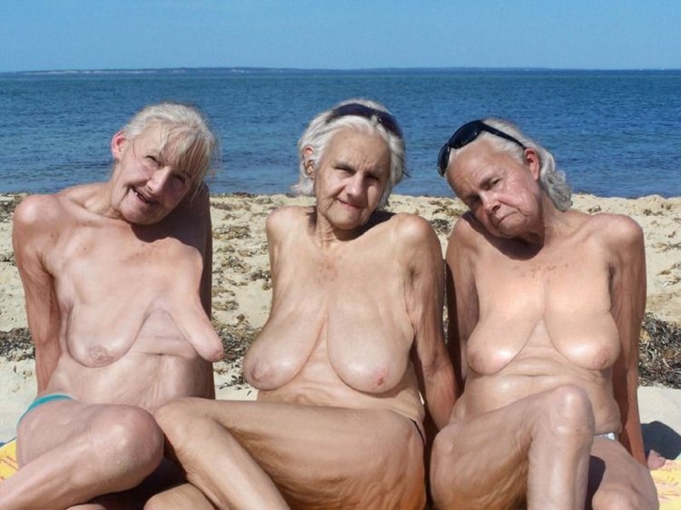 Naked elderly women on the beach