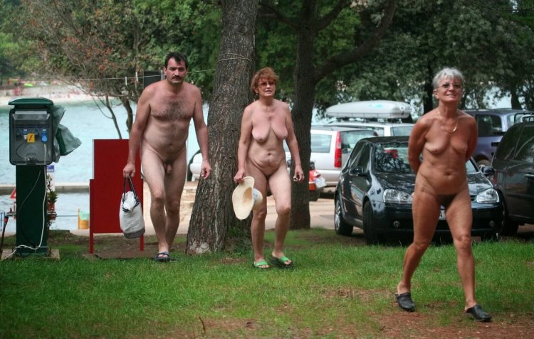 Naked men dressed old women