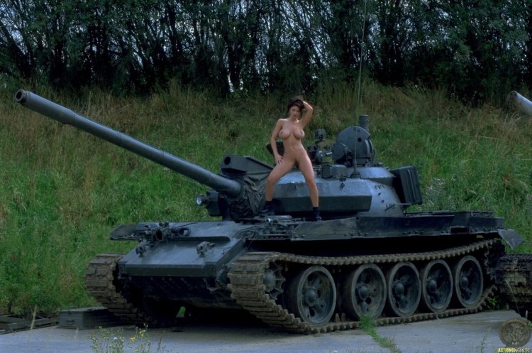 Naked beauties on a tank