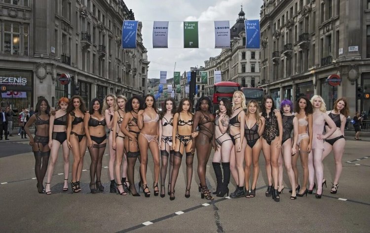 Women in underwear on the street