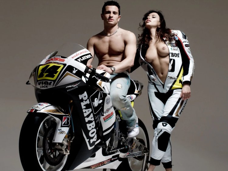 Erotic photo shoot with motorcycle