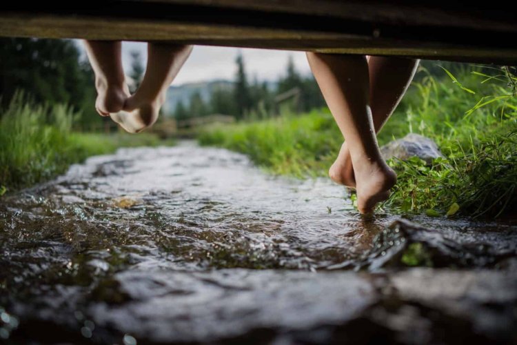 Barefoot in puddles