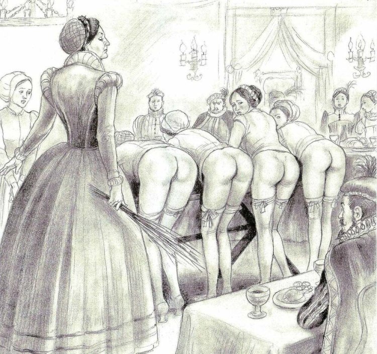 Flogging with rods of naked female asses