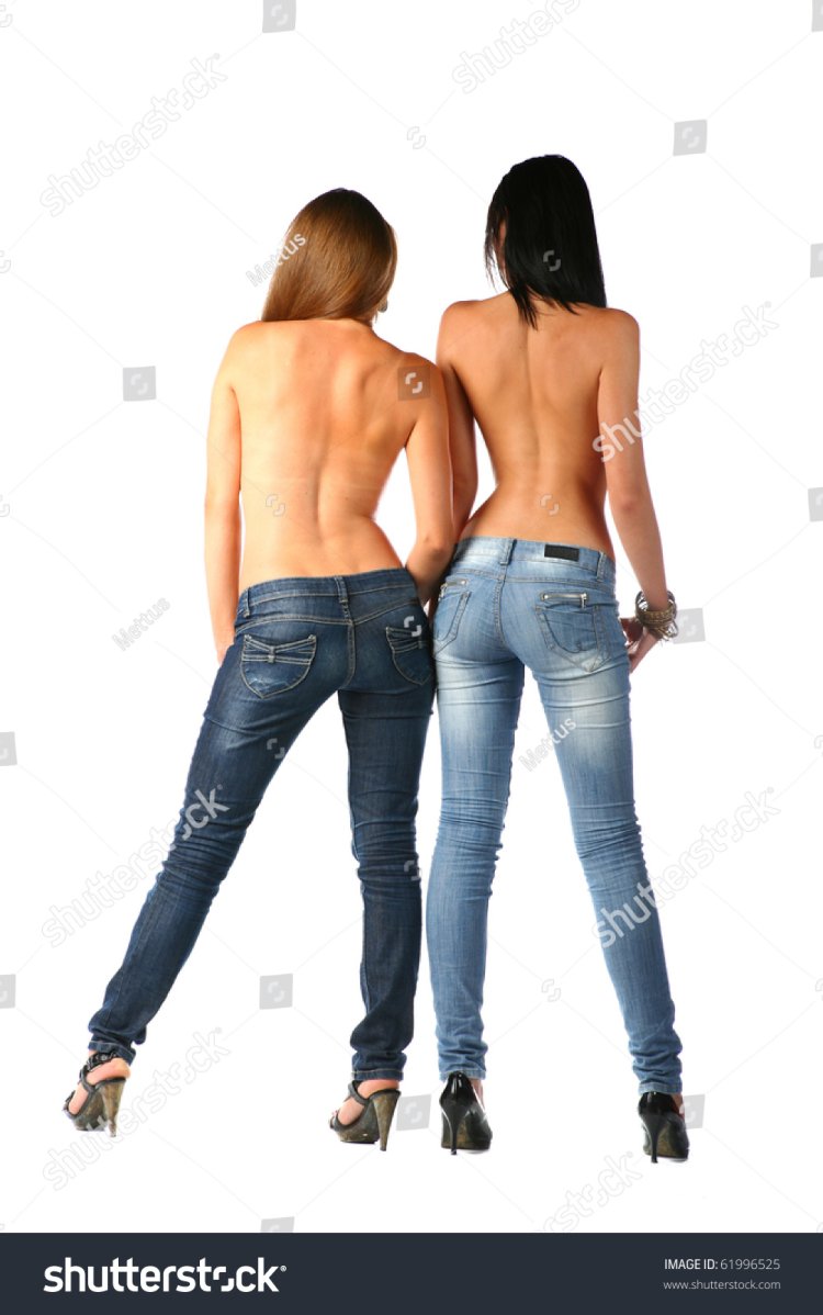 Women topless in jeans