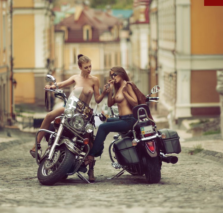 Erotic photo shoot with motorcycle