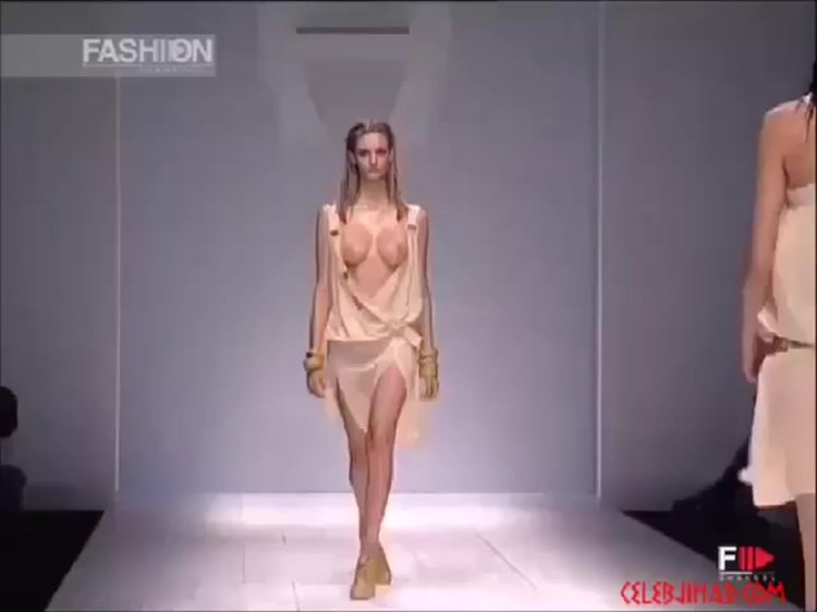 Naked fashion model on the catwalk