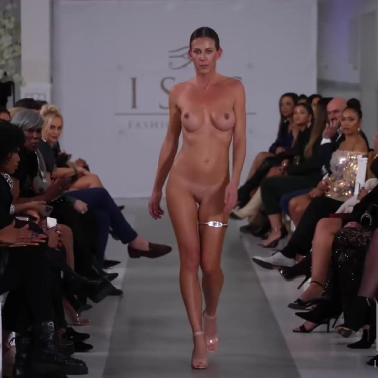 Naked fashion model on the catwalk