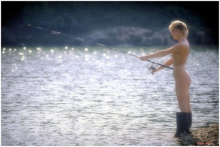 The girl is fishing