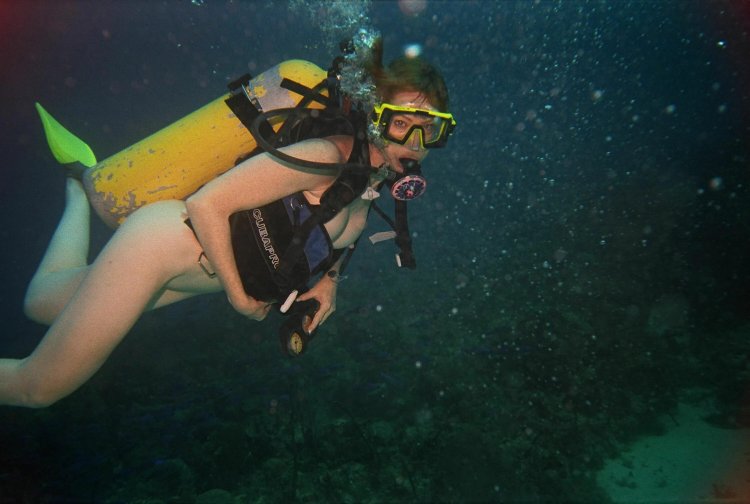 Submarine swimming with equipment