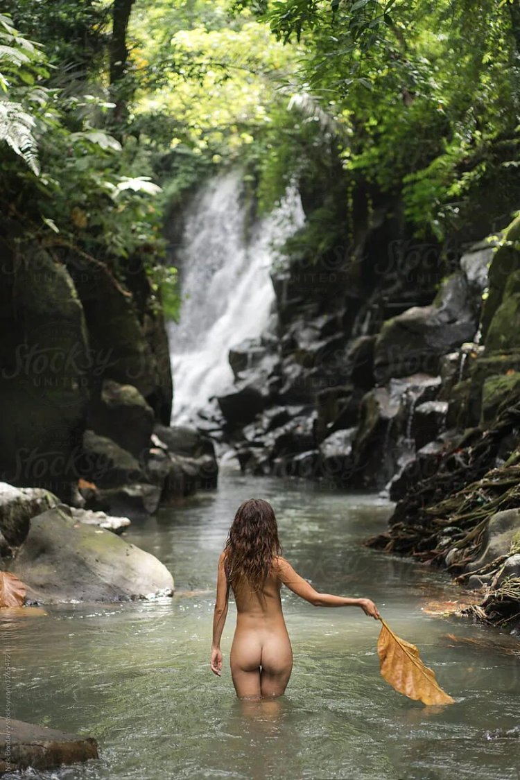 Naked girls at the waterfall